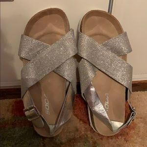 Soda silver glitter sparkle footbed sandals